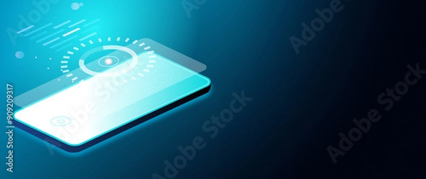 Obraz Blue abstract background with glowing phone, geometric striped linear design, modern blue template, futuristic technology concept, template, background design, modern technology