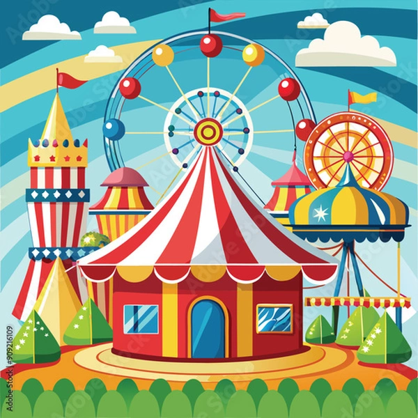 Fototapeta Vector of Circus, fun fair, amusement park theme template, festive template