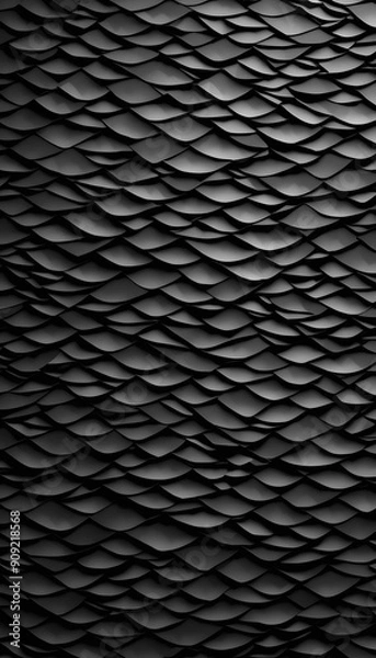 Obraz A textured black surface with wavy, undulating patterns resembling crumpled fabric or paper. The design creates a sense of depth and movement, ideal for backgrounds or abstract art.