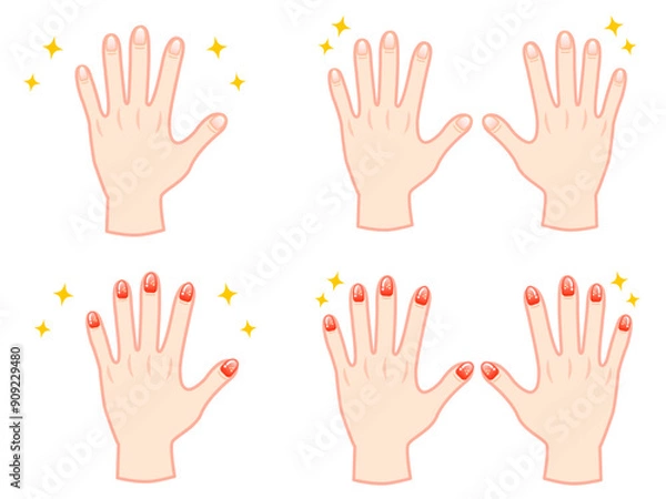 Fototapeta 綺麗な手と爪とネイルアートのイラスト素材セット