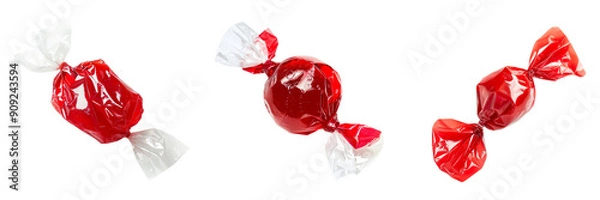 Obraz Set of A single red candy with a simple wrapper  isolated on transparent background