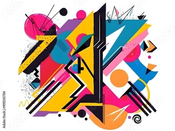 Obraz Vibrant Geometric Shapes in Bright Colors Suitable for Sticker Design or Apparel Graphic