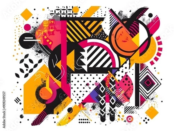 Obraz Vibrant Geometric Abstract Shapes in Bright Colors Ideal for Sticker Design  Shirt Patterns and Packaging Artwork