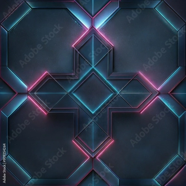 Obraz abstract background with squares neon floor top down Generate AI