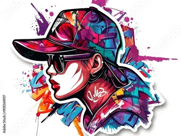 Obraz Stylish Streetwear Graffiti for Sticker Design on White Background