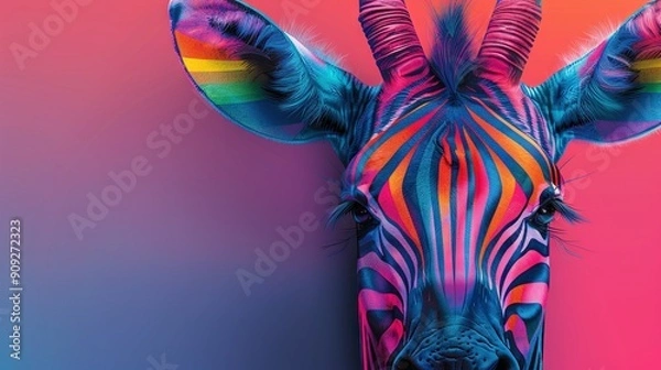 Fototapeta   Close-up of a zebra's face and neck with intricate multicolored pattern