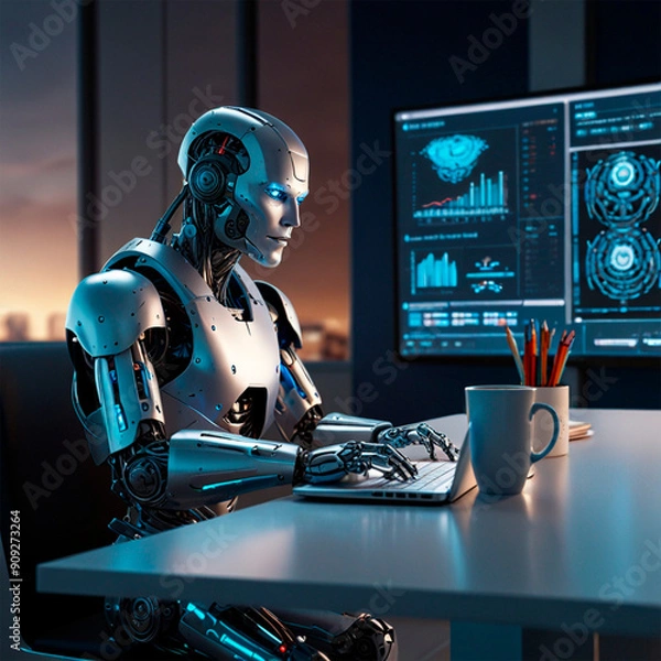 Obraz robot with computer