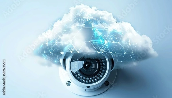 Fototapeta Advanced CCTV camera with cloud storage, emerging technology trends, modern surveillance solutions, sleek design, white background, hightech security features