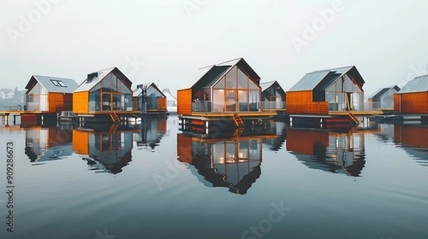 Obraz floating houses or geometric structures with striking designs
