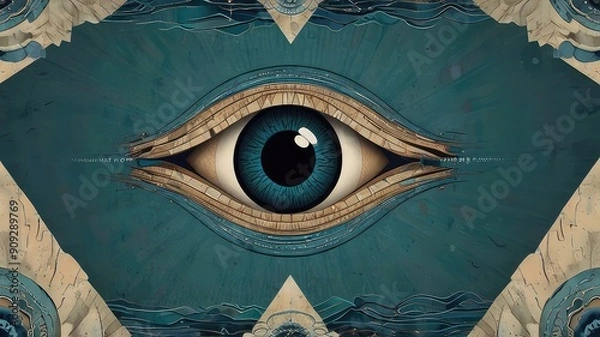 Fototapeta the art deco flared design of an eye suspended in  the