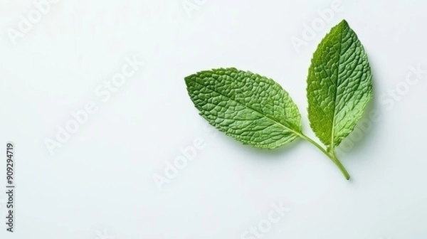 Fototapeta Mint leaf for making a delicious drink on a gray background. Healthy eating.
