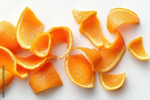 Fototapeta Natural peel and slices of juicy orange in sugar. Concept of health and proper nutrition