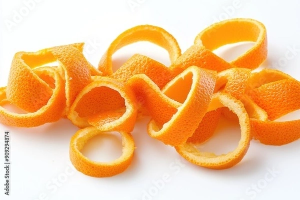 Fototapeta Natural peel and slices of juicy orange in sugar. Concept of health and proper nutrition
