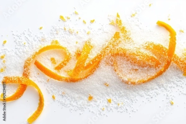 Fototapeta Natural peel and slices of juicy orange in sugar. Concept of health and proper nutrition