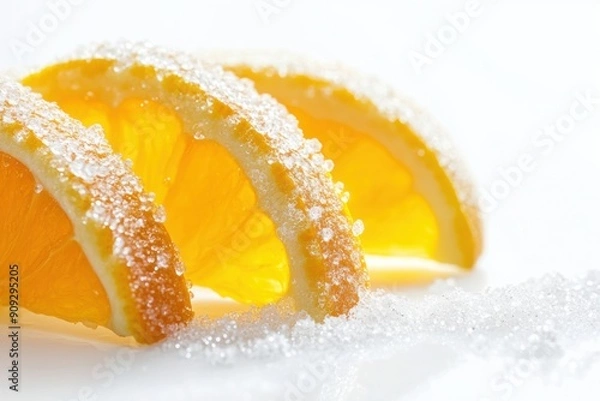 Fototapeta Natural peel and slices of juicy orange in sugar. Concept of health and proper nutrition