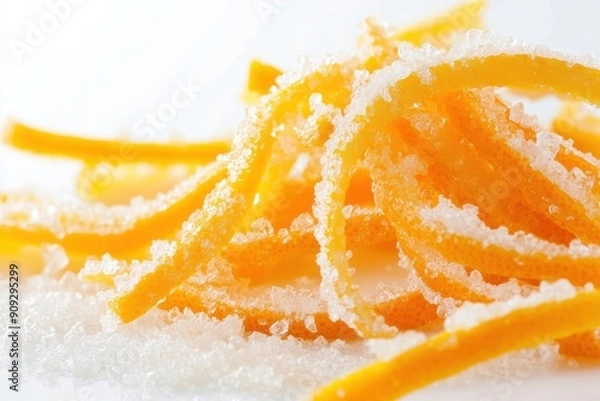 Fototapeta Natural peel and slices of juicy orange in sugar. Concept of health and proper nutrition