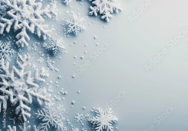 Fototapeta Assorted White Snowflakes on Light Background in Winter Arrangement
