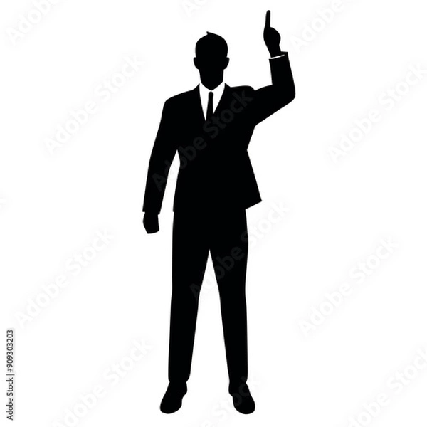 Fototapeta A business man stand with pointing his finger on the up vector silhouette