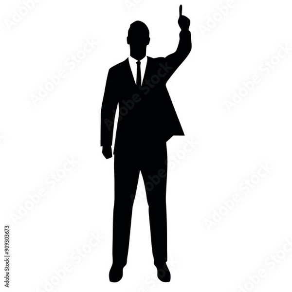 Fototapeta A business man stand with pointing his finger on the up vector silhouette