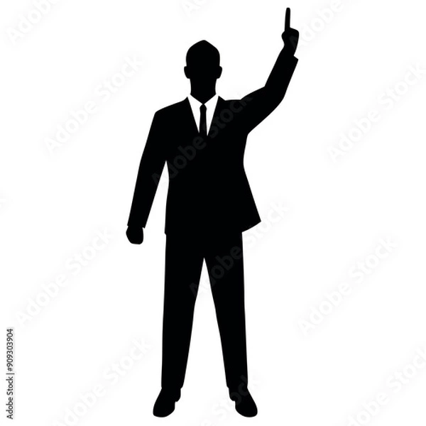 Fototapeta A business man stand with pointing his finger on the up vector silhouette