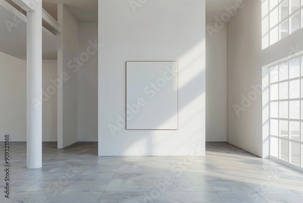 Fototapeta empty painting on the wall of a spacious gallery hall. large canvas with free space for a poster, art