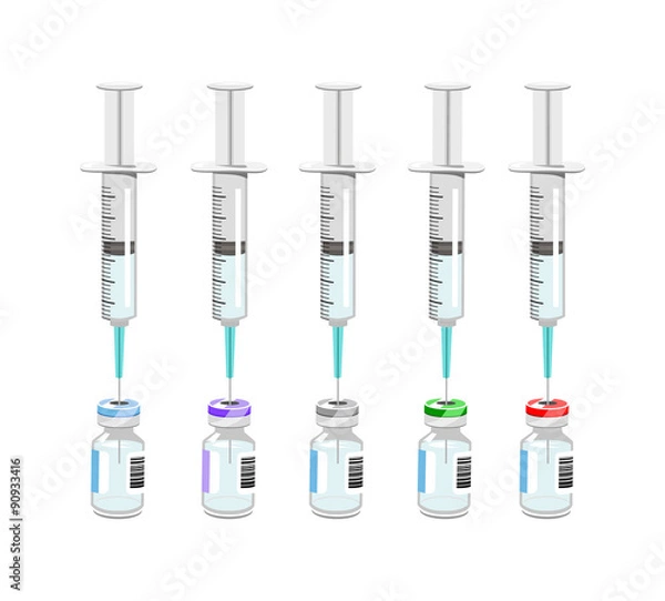 Fototapeta Vector image of vaccine syringes and vials