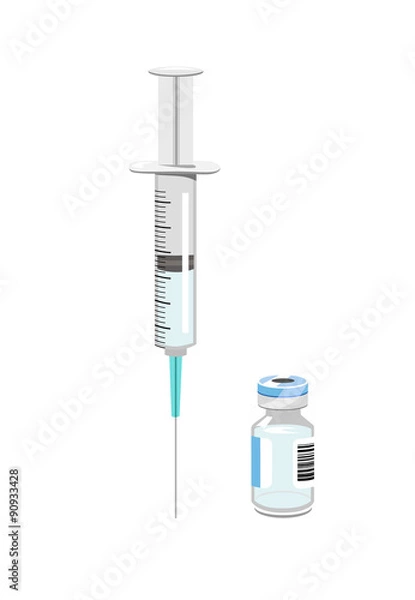 Obraz Vector image of a syringe and a vaccine vial