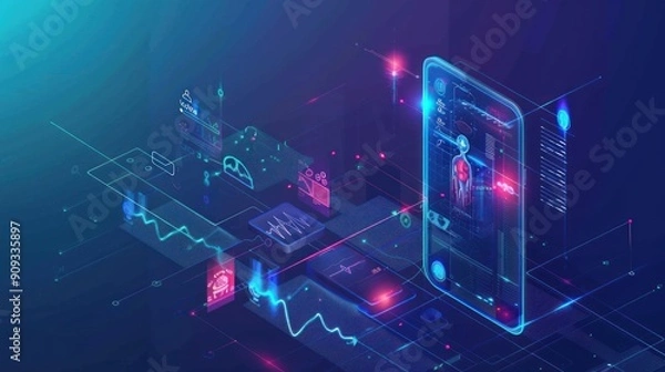 Fototapeta Digital Healthcare Technology: Futuristic Mobile App for Health Monitoring
