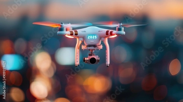 Fototapeta Illuminating 2025: Tech-Driven New Year Celebration with Drone Light Display in Night Sky