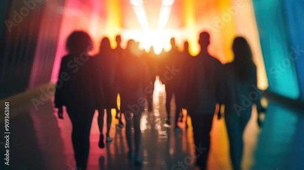 Fototapeta Leading the Way: Diverse Business Team with Illuminated Path Towards Vision Goals, Copy Space for Text