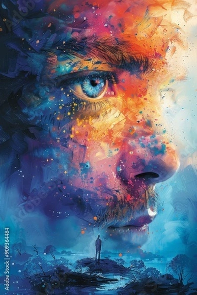 Fototapeta Abstract Portrait of a Man with a Blue Eye