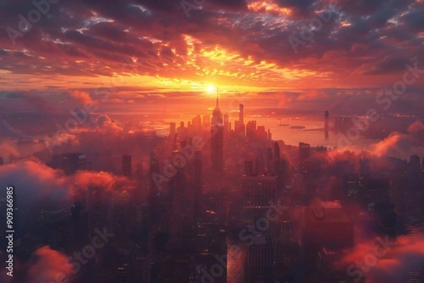 Obraz City Skyline at Sunset