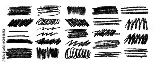 Fototapeta A set of black pencil strokes on a white background. Vector doodles.