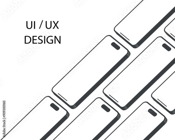 Obraz Smartphone mockup on white background. Modern phone on 3d position. Mobile phone with blank screen. Template for presentation UI UX design. Realistic device. Vector illustration.