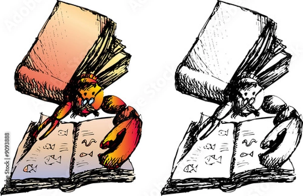 Fototapeta Lobster living in a book that are reading a sealife book