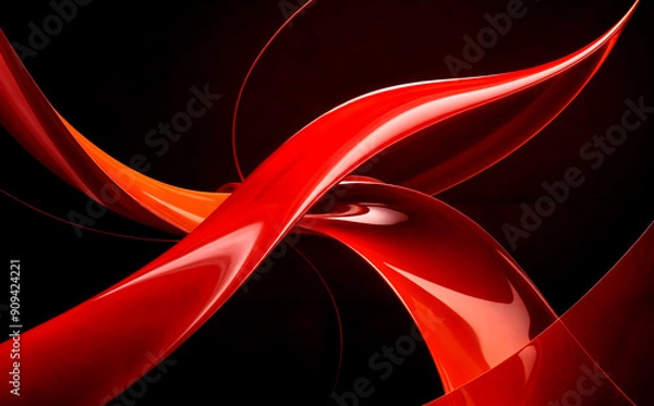 Fototapeta abstract image featuring dynamic, flowing lines in vibrant shades of red and orange against a deep black background. cinematic