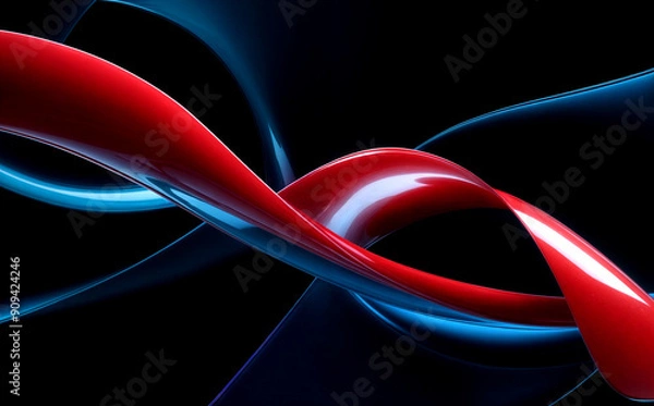 Fototapeta abstract image featuring dynamic, flowing lines in vibrant shades of red and blue against a deep black background. cinematic