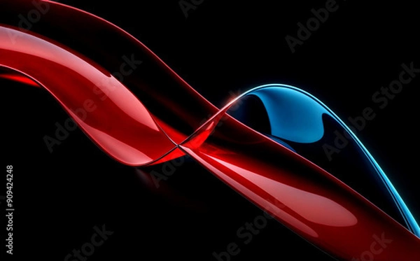 Fototapeta abstract image featuring dynamic, flowing lines in vibrant shades of red and blue against a deep black background. cinematic