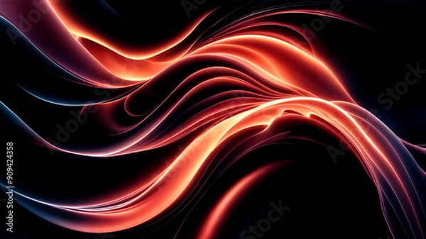 Fototapeta abstract image showcasing swirling waves of luminous colors, featuring rich purples and fiery oranges blending seamlessly against a deep black background.