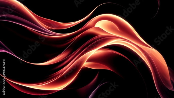 Fototapeta abstract image showcasing swirling waves of luminous colors, featuring rich purples and fiery oranges blending seamlessly against a deep black background.