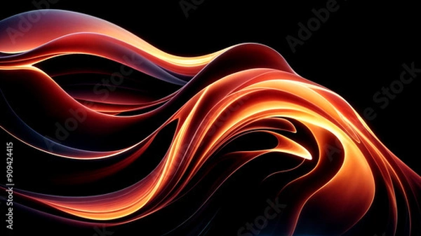 Fototapeta abstract image featuring dynamic, flowing lines in vibrant shades of red and orange against a deep black background. cinematic
