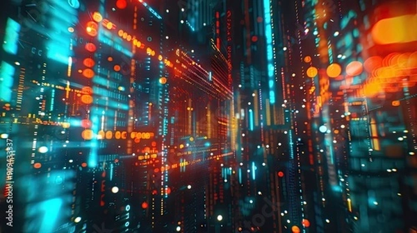 Fototapeta Stylized 3D model of financial growth symbols and charts with digital effects on a futuristic background with this inviting photo.