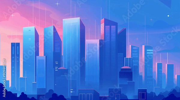 Obraz Futuristic background with city skyline view