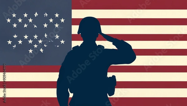 Fototapeta American soldier soluting in front of flag