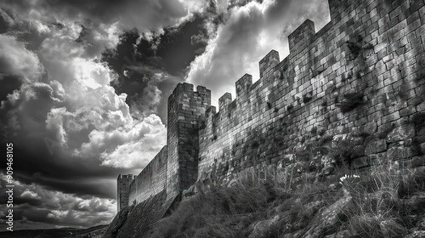 Obraz Ancient Stone Walls Reaching Towards Dramatic Clouds