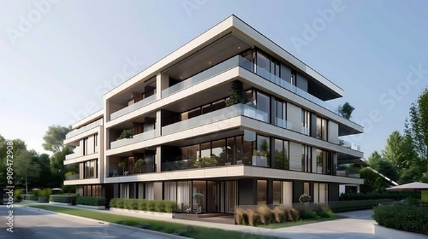 Fototapeta Modern new architecture apartment building with balconies
