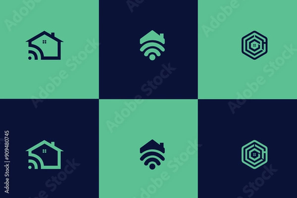 Fototapeta set of Smart home tech logo with line art style logo, set of home abstract constrution real estate collection