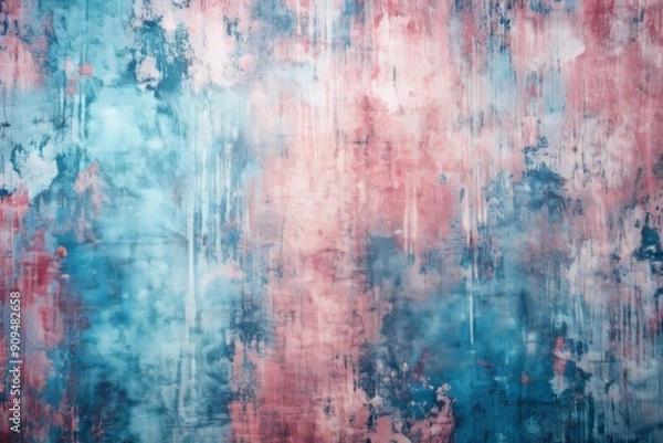 Fototapeta Faded pink and blue hues blend with rough, gritty textures, exhibiting a worn, distressed appearance, ideal for adding edgy, urban atmosphere to designs.