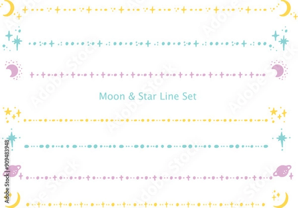 Fototapeta 月と星のキラキラしたラインセット
