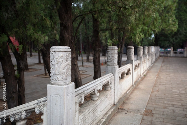 Fototapeta Beautifully patterned stone pillars inside the Dingling Scenic Area in Beijing